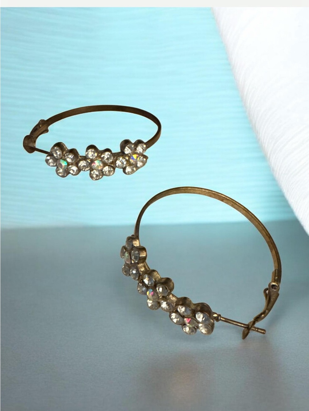 Gold-Tone Crystal Floral Hoop Earrings - Elegant Women Accessories